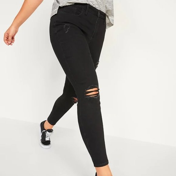Old Navy Denim - OLD NAVY Pop Icon Skinny Distressed Black Jeans 16